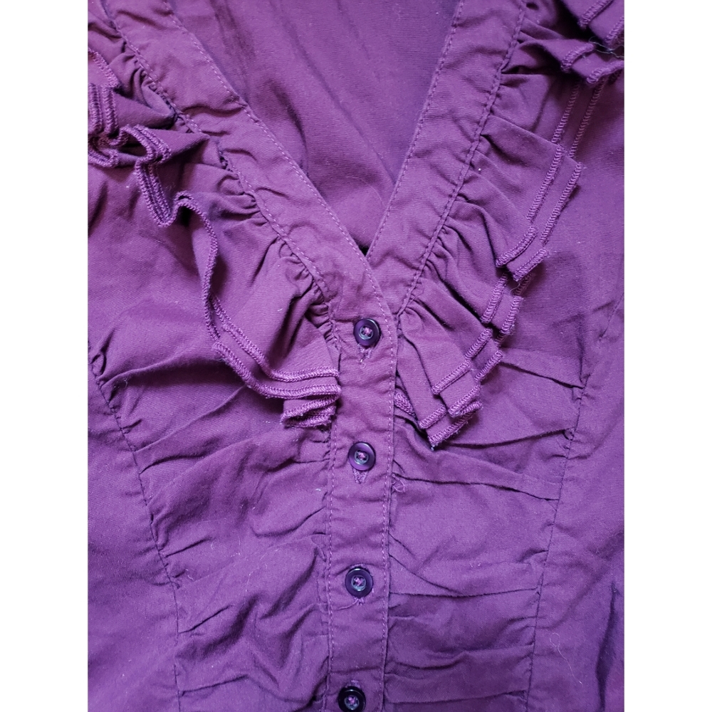 Mandee Roll Up Sleeve Ruffle Rouched Button Down - Picture 4 of 9